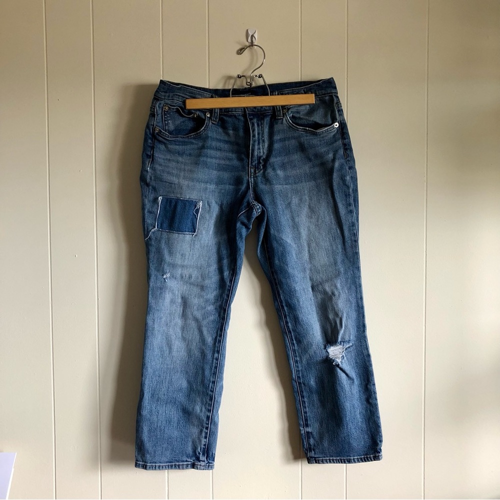Ripped, straight leg, j.crew jeans in size 28 petite
